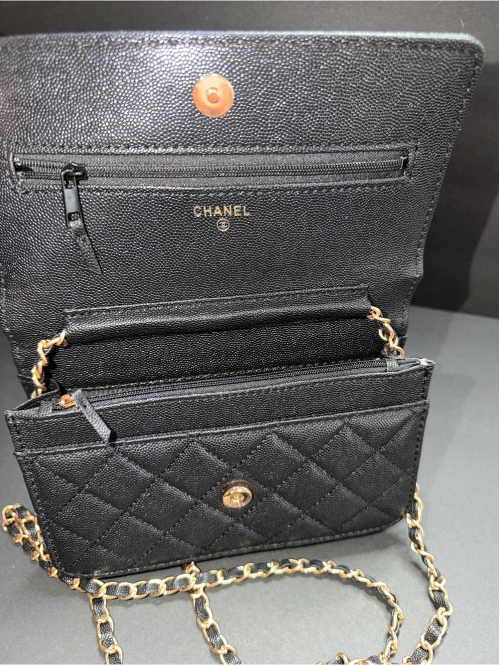 Chanel beaute makeup bag cosmetic chain quilted leather wallet on chain - Picture 7 of 11